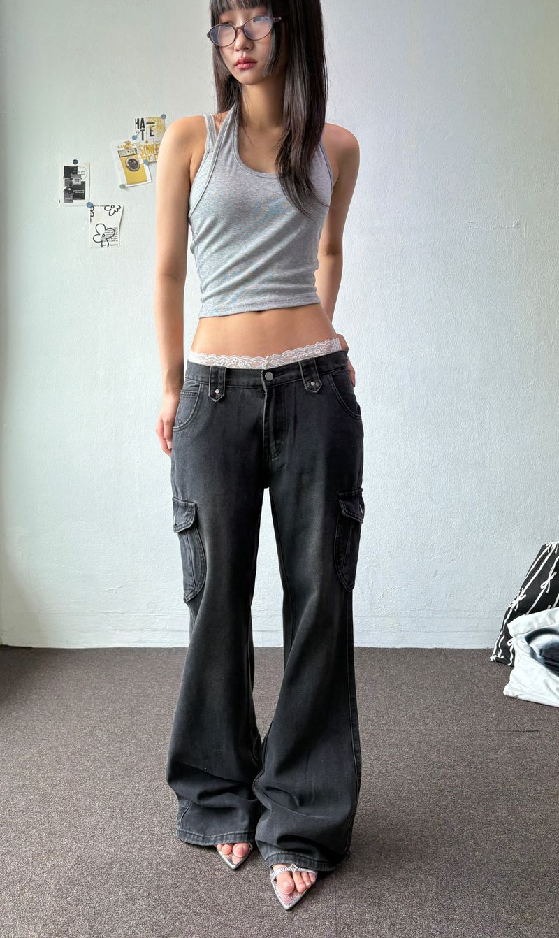 Semi Heart Side Cargo Loose Bootcut Pants 3color