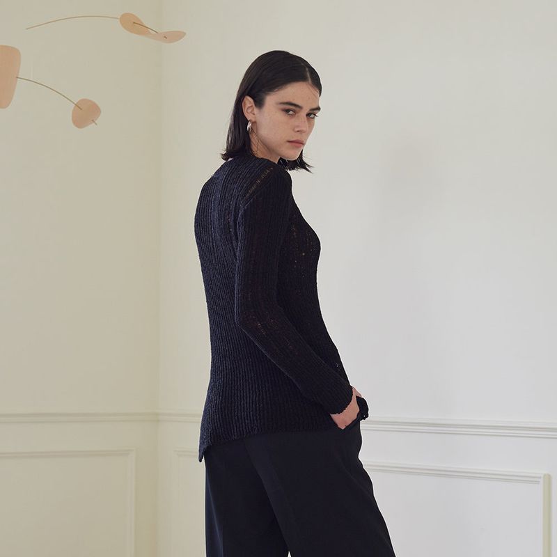 MESH SIDE SLIT KNIT TOP (BLACK)