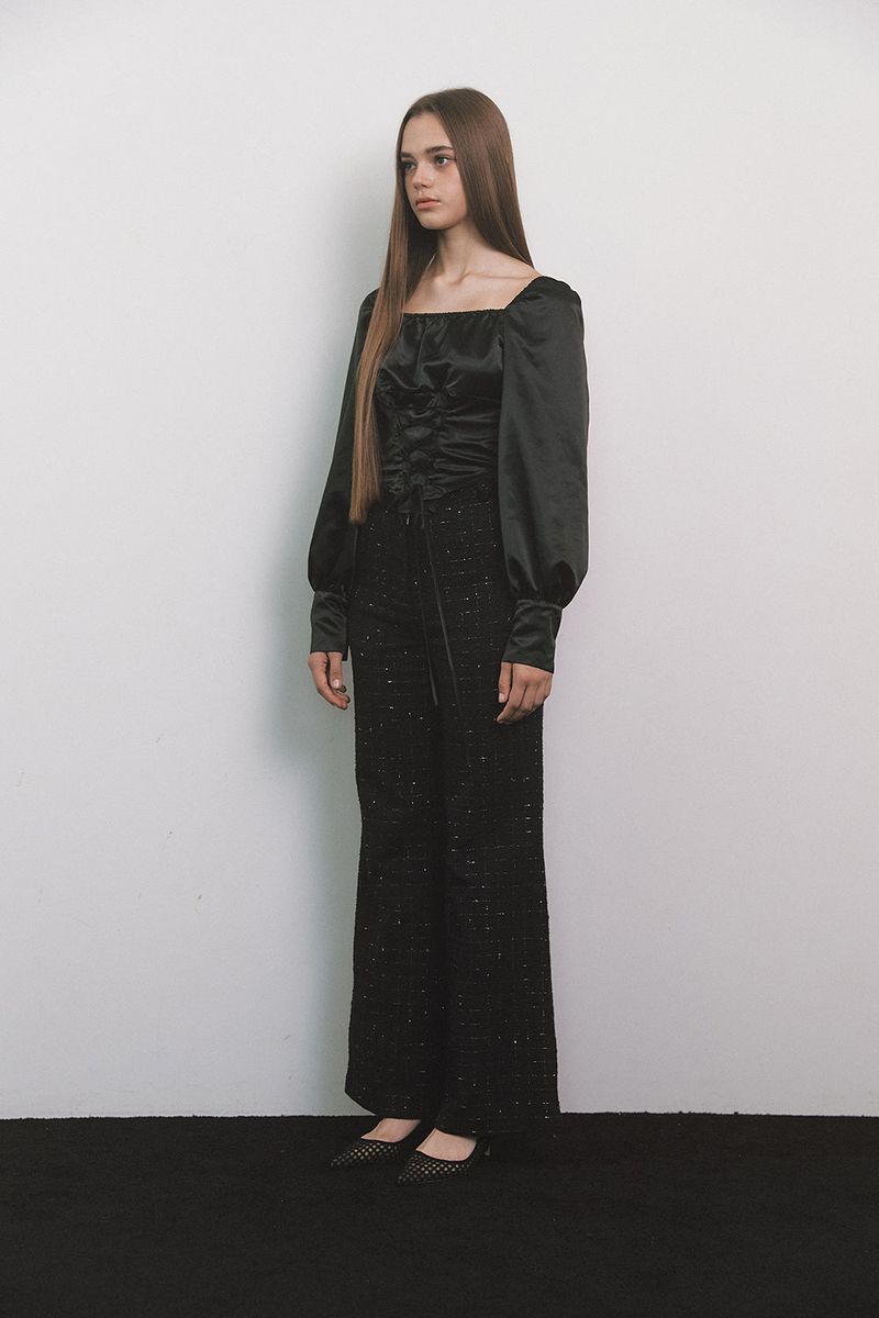 Glitter Tweed Pants Black