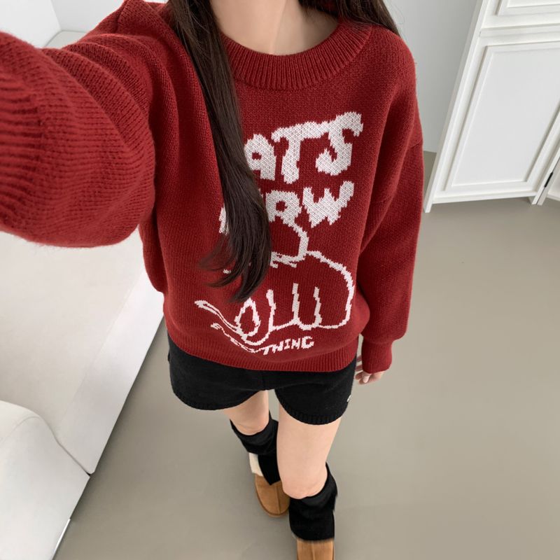 BOKPLACE（ボクプレイス）の「thick 猫の刺繍ニットウェア（トップス）」