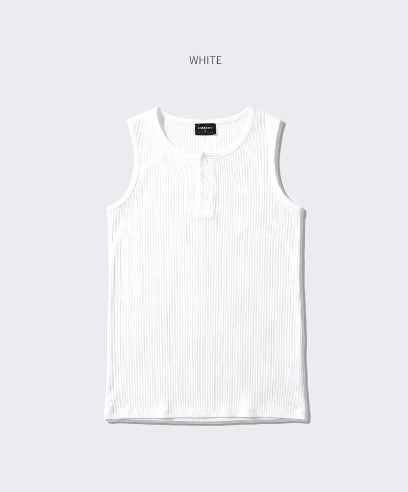 Ribbed Henley-Neck Sleeveless Top White