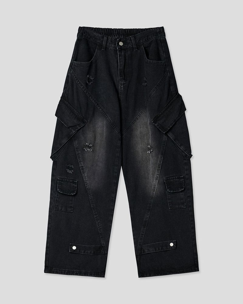 Sel Distressed Cargo Wide Denim