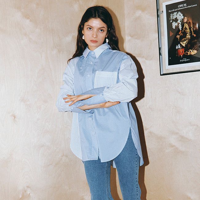 EYEYE（アイアイ）の「STRIPE OVERSIZE SHIRT_L（Tops）」