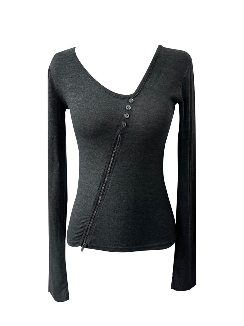 diagonal zipper button T (2color)