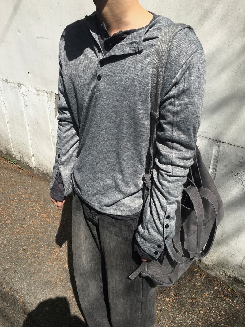 Karu Ribbed Henley Neck Button Long Sleeve 3C