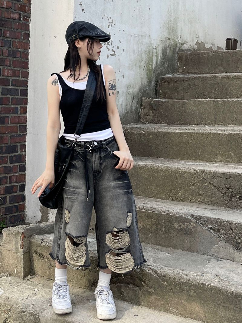 Spark Destroyed Denim Bermuda Pants