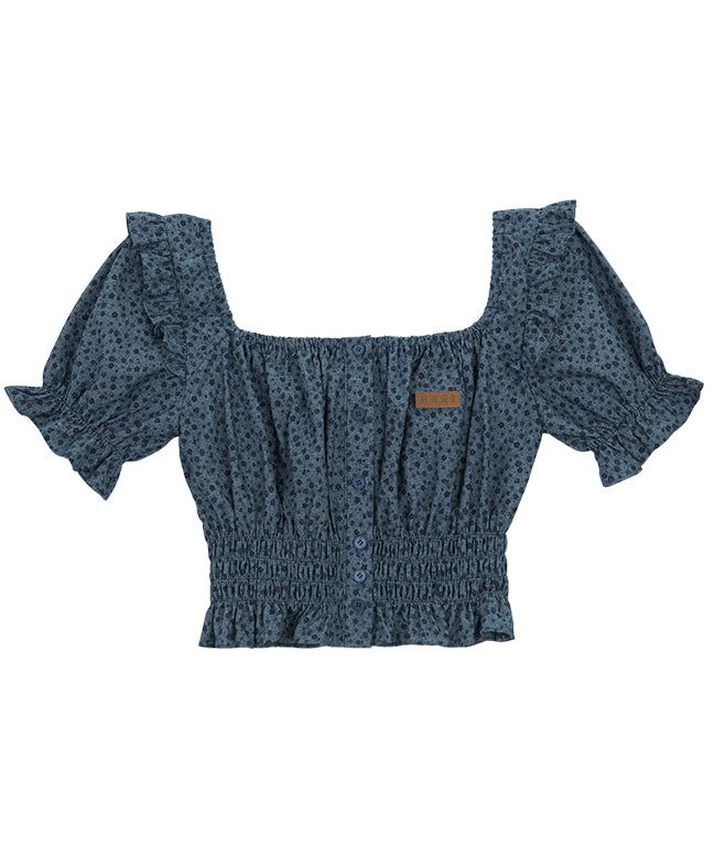 PUFF SLEEVE RUFFLE CROP SHIRT