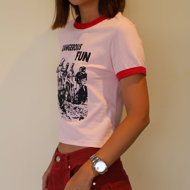DANGEROUS FUN CROP T-SHIRT (APRICOT)