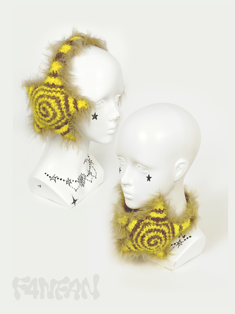 Handmade Crochet Star Ear Muffs in Banana Latte Color (Yellow & Warm Latte Brown)
