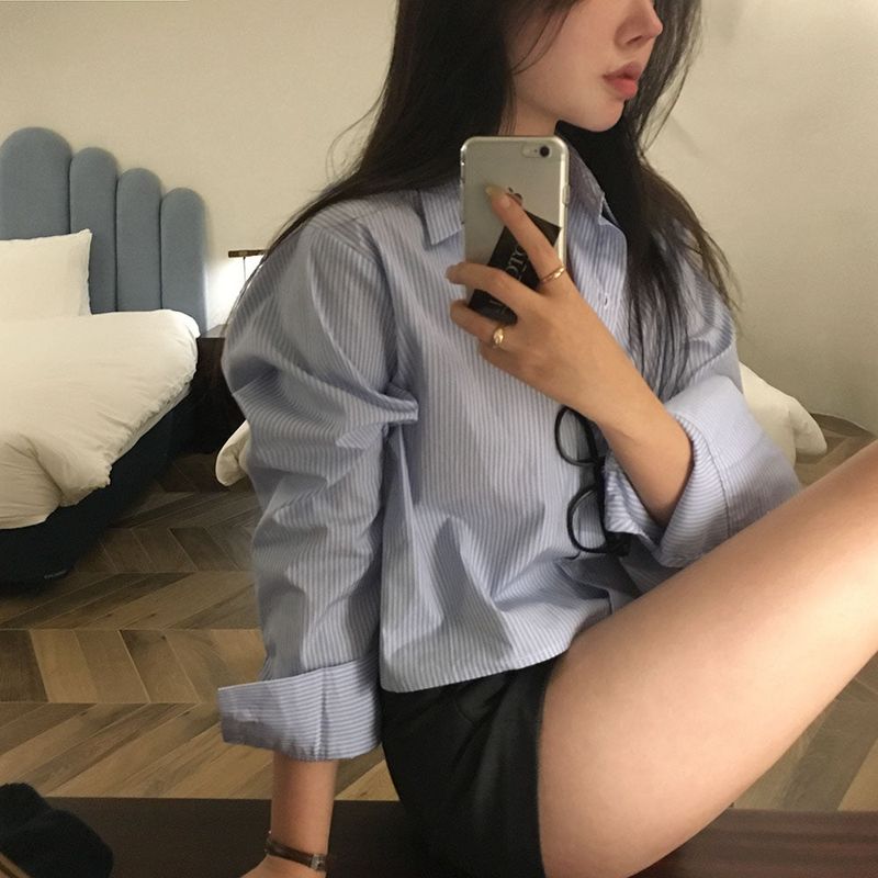 [BELLIDE MADE] Ed loose fit stripe cropped shirt