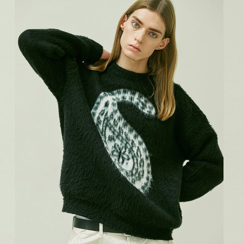 BULKY BRUSH PAISLEY SWEATER BLACK