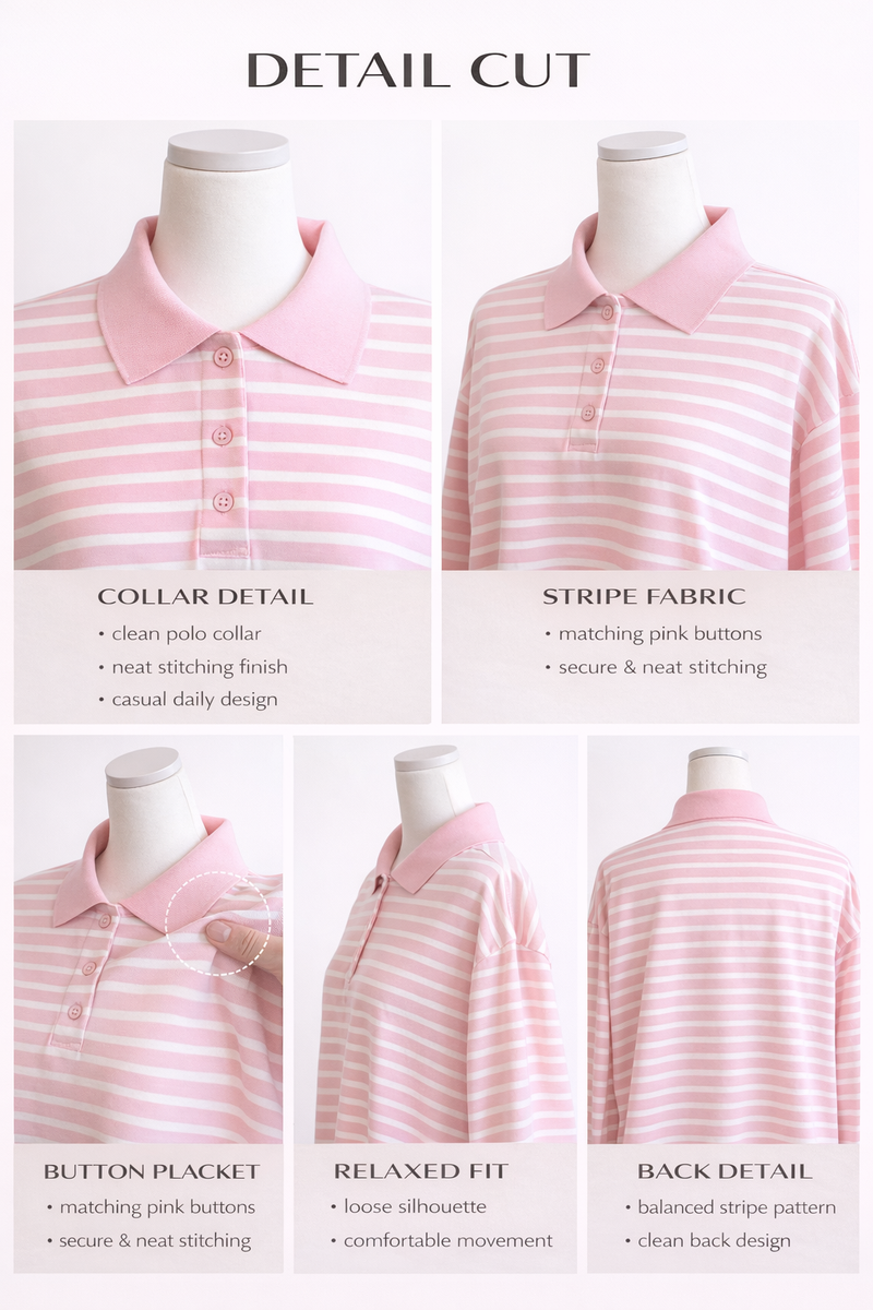 Pink Stripe Loose Collar Tee