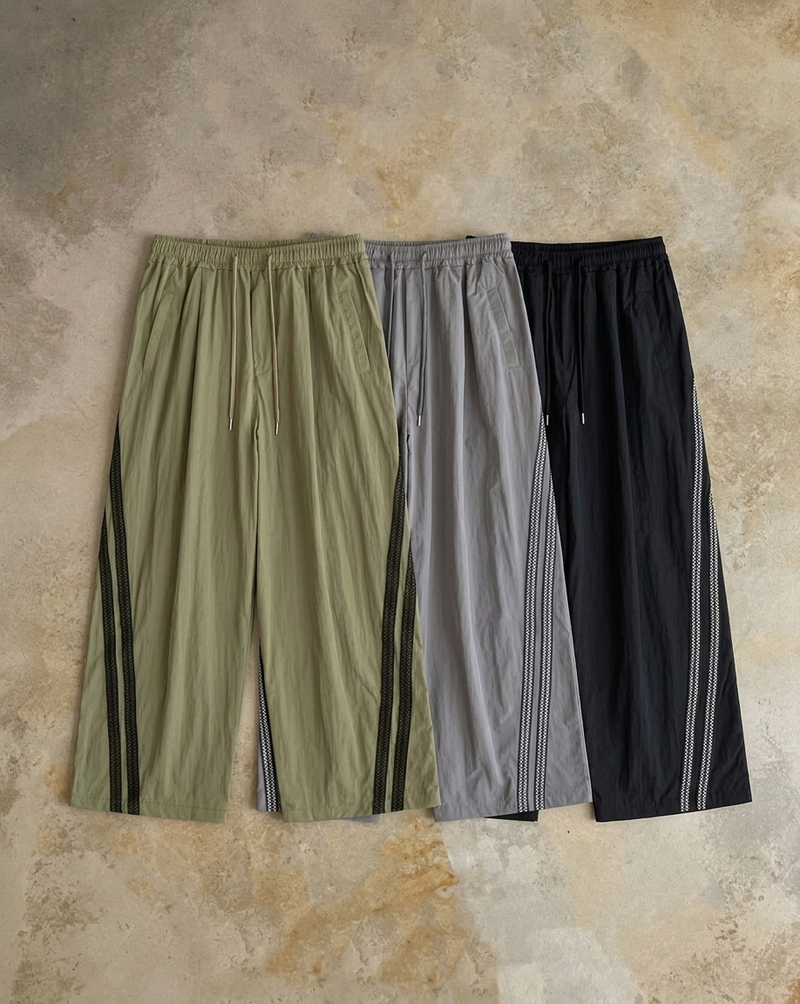 Crumpled Texture Line-Detail Pants