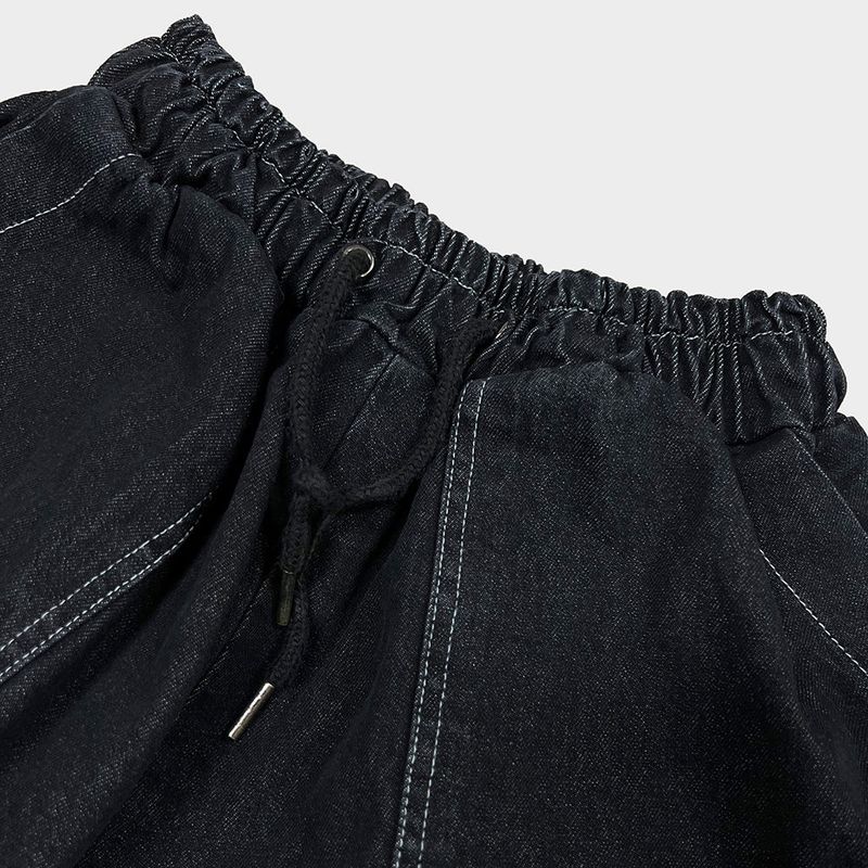 denim stitch shorts_black