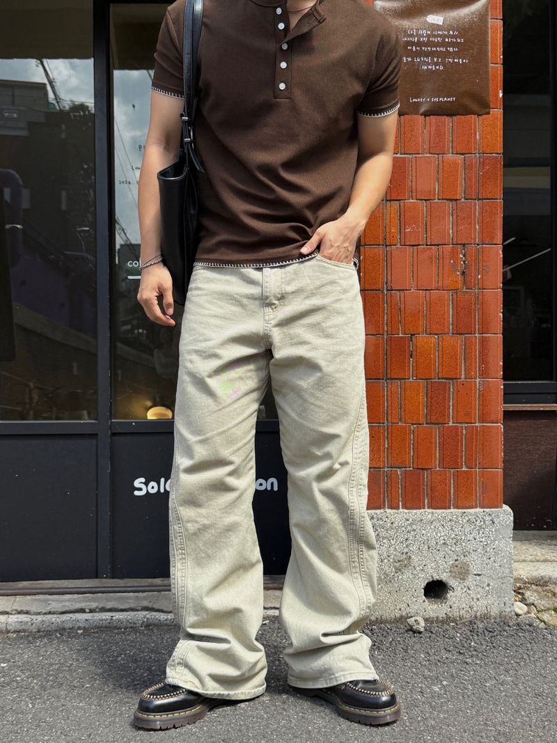 Mir stitch henley neck short sleeve tee