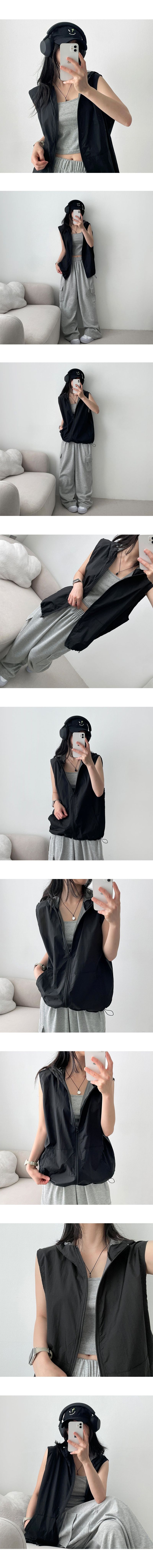 Rumper Barak Nylon Plain Hooded Vest Zip-Up