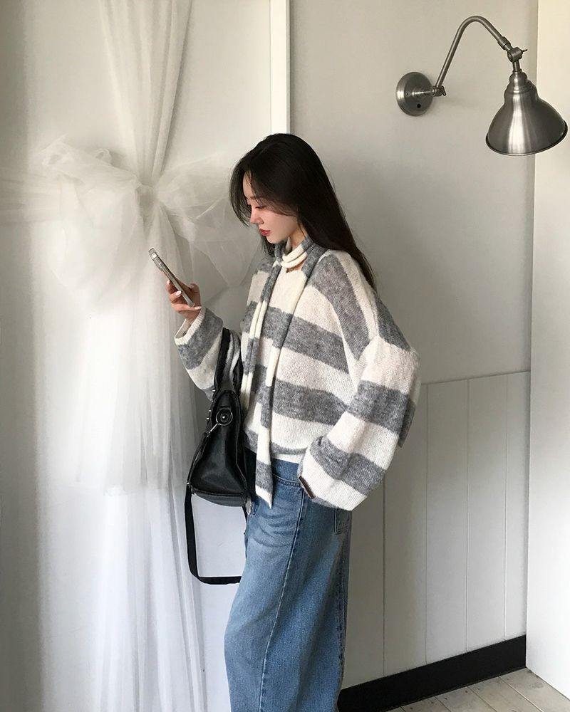 [ORIGINAL] LACKUN Striped Muffler Knit Set