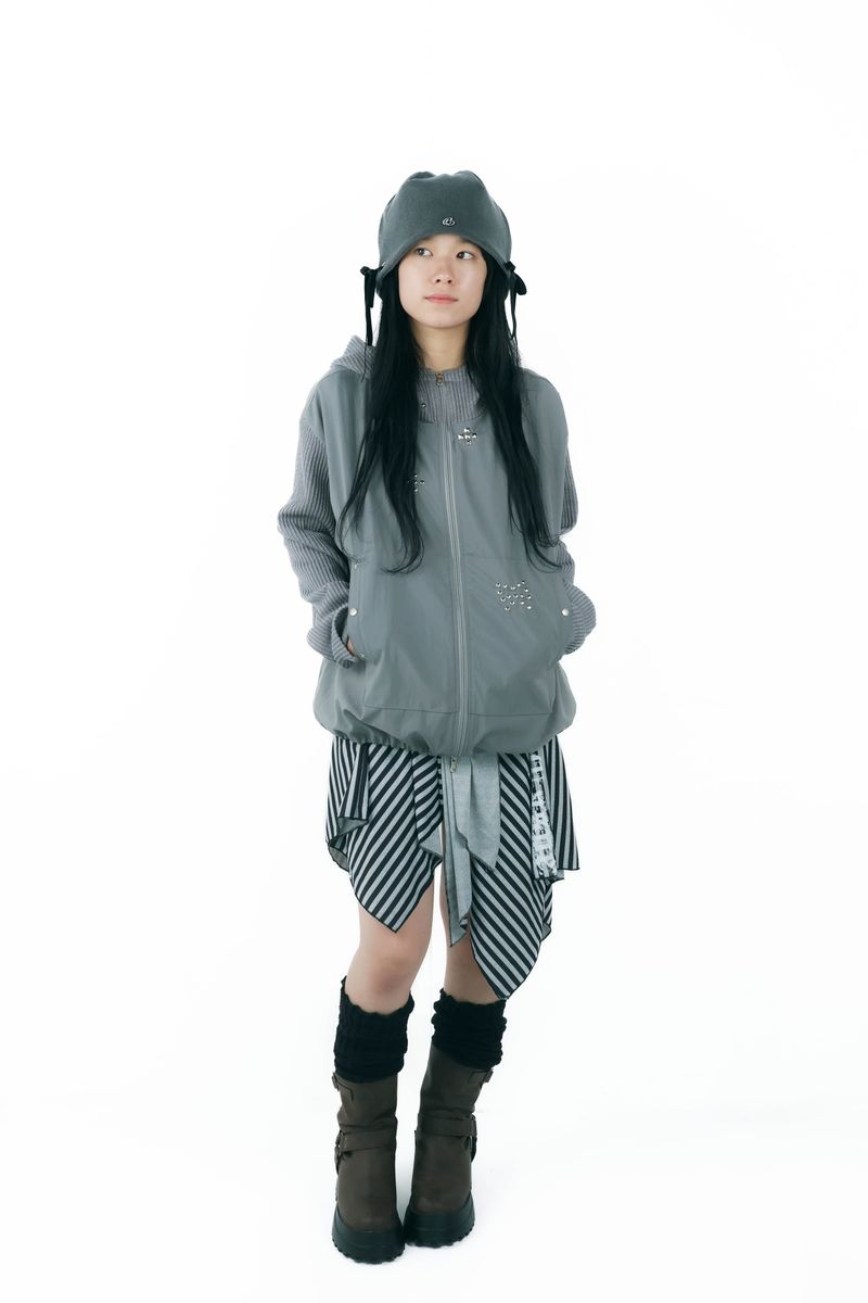 studs nylon knitzip hoodie(gray)
