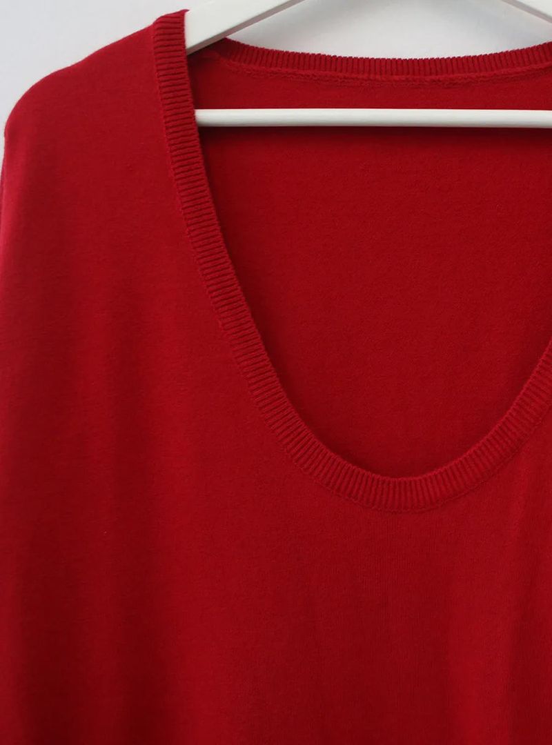 deep U-neck knit top