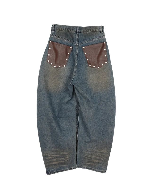Elt leather pocket denim pants