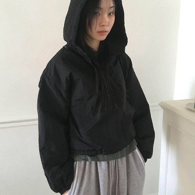 Comil Half Button Padded Hooded Anorak Sweatshirt