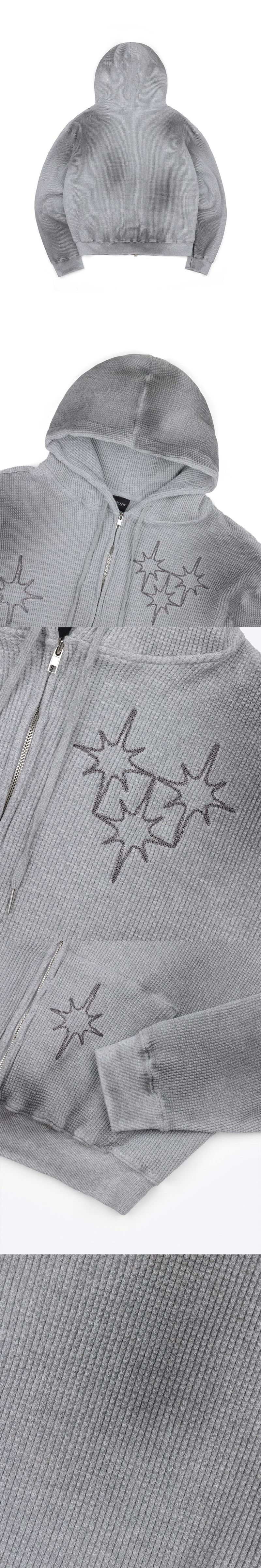 Washed Star Waffle Hooded Zip-Up - Grey