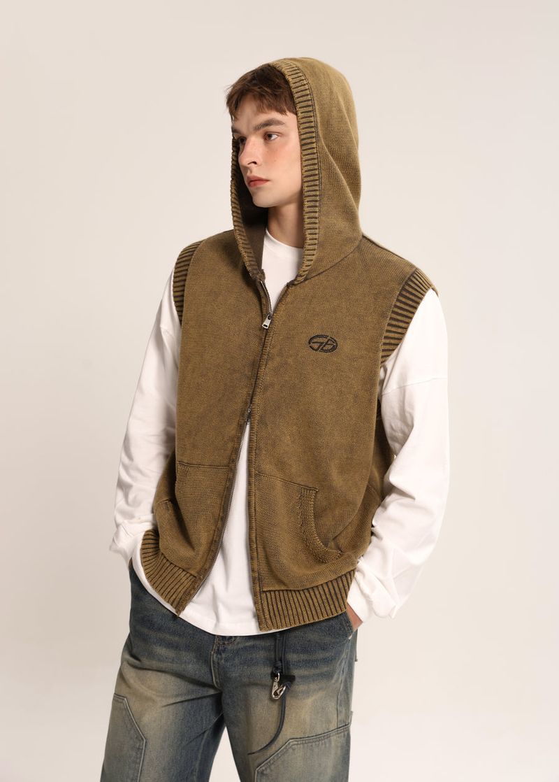Washing Knit Vest Zip-Up