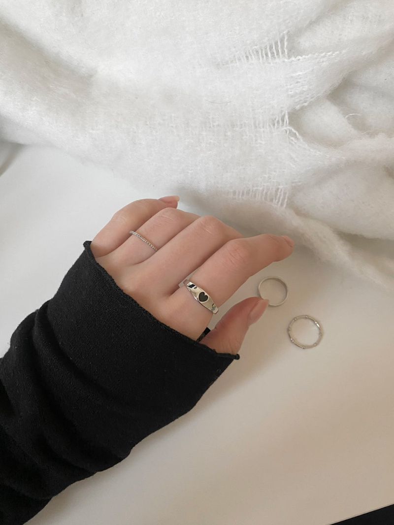 [4 set] bold prime heart layered ring set / 2 colors / volume line