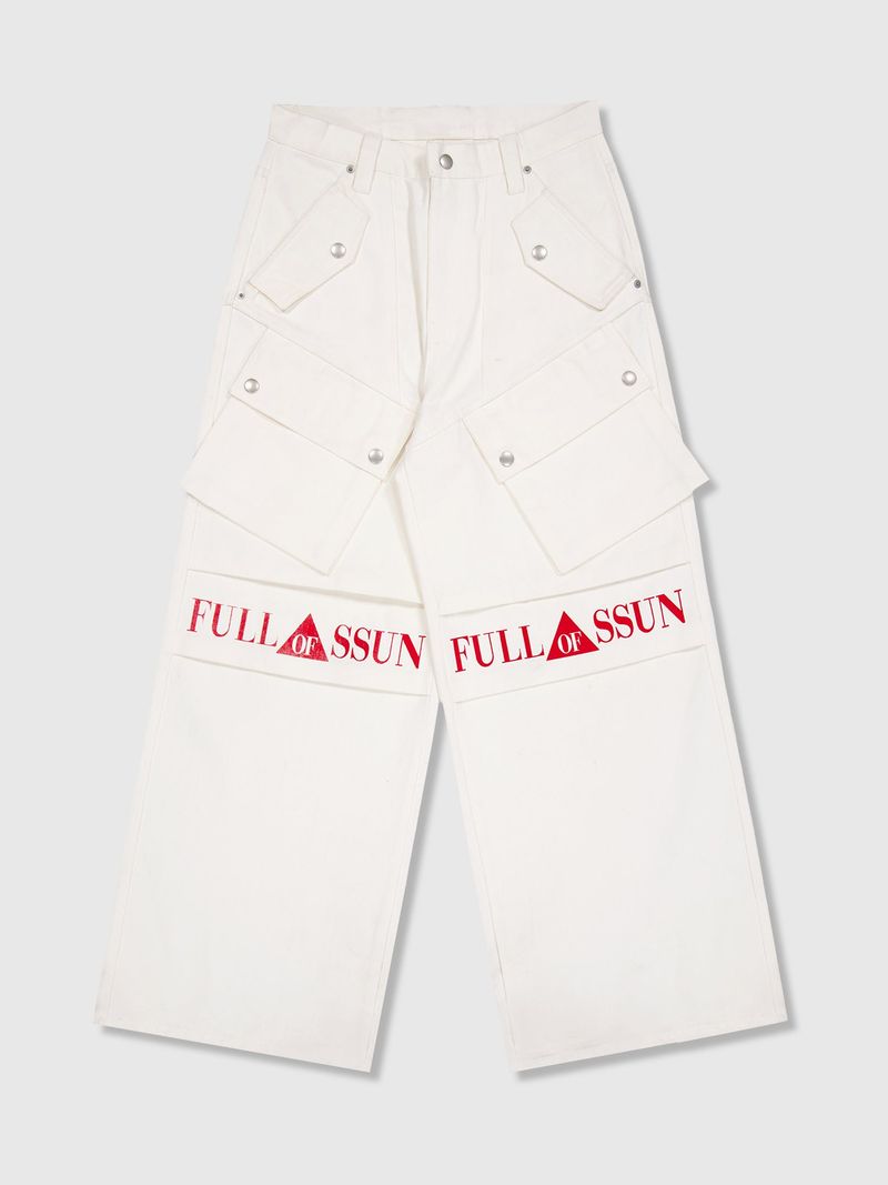 Ghost In The Shell Logo Denim Cargo Pants (White)