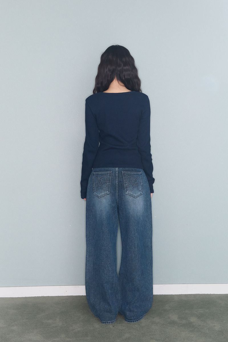 STITCH LINE WIDE DENIM PT BLUE