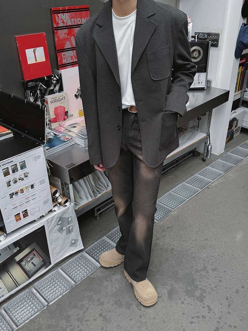 ASCLO Wool Herringbone Retro Jacket & Pants (Charcoal)