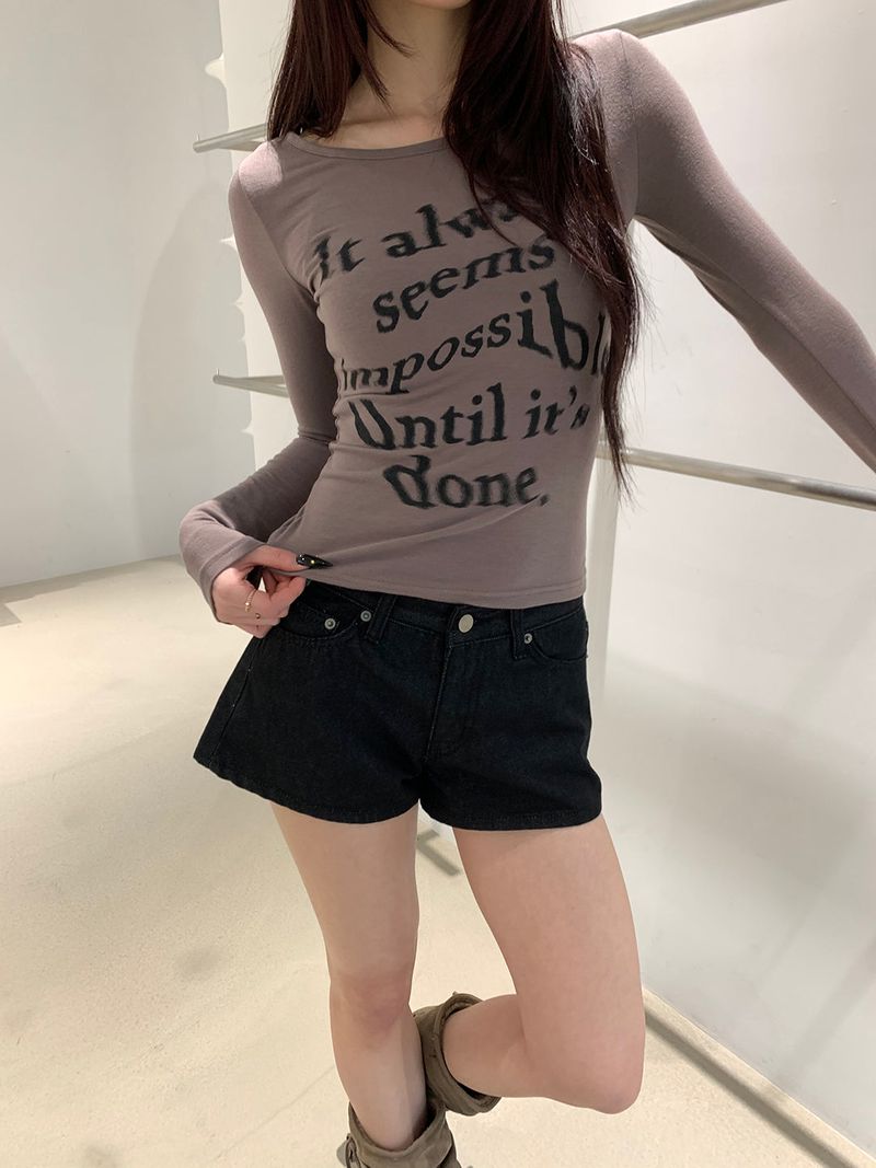 Lettering slim long sleeve top(4color)