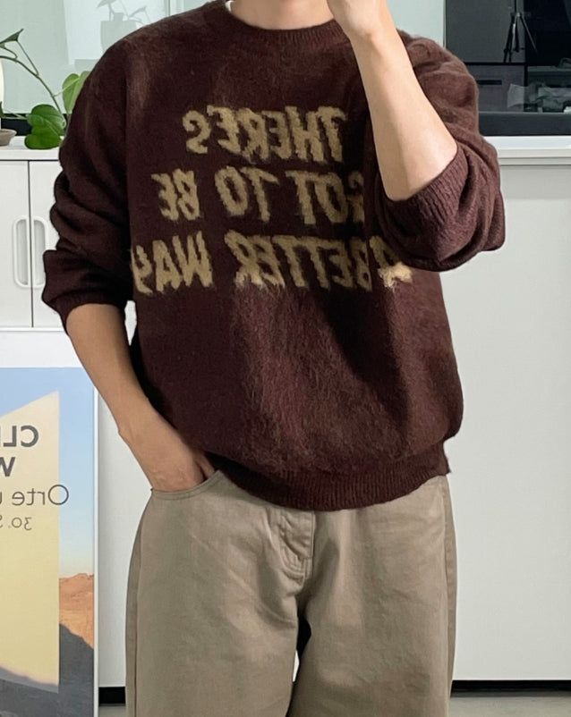 Berry Hairy Lettering Knit