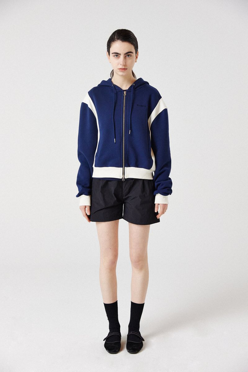 side-rib zip-up hoodie_navy/cream