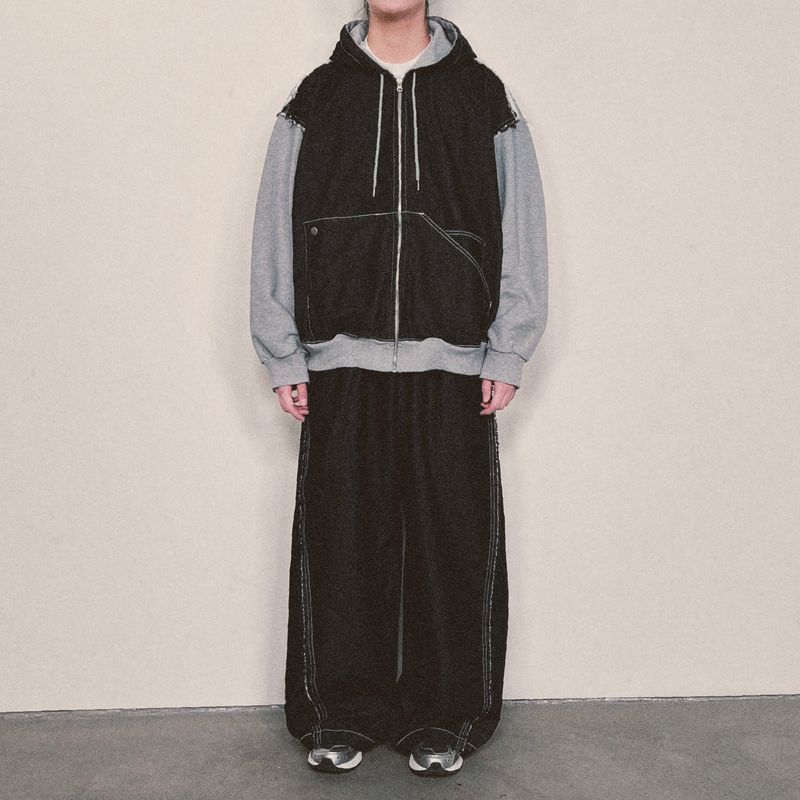 layered deconstructed denim pants_black