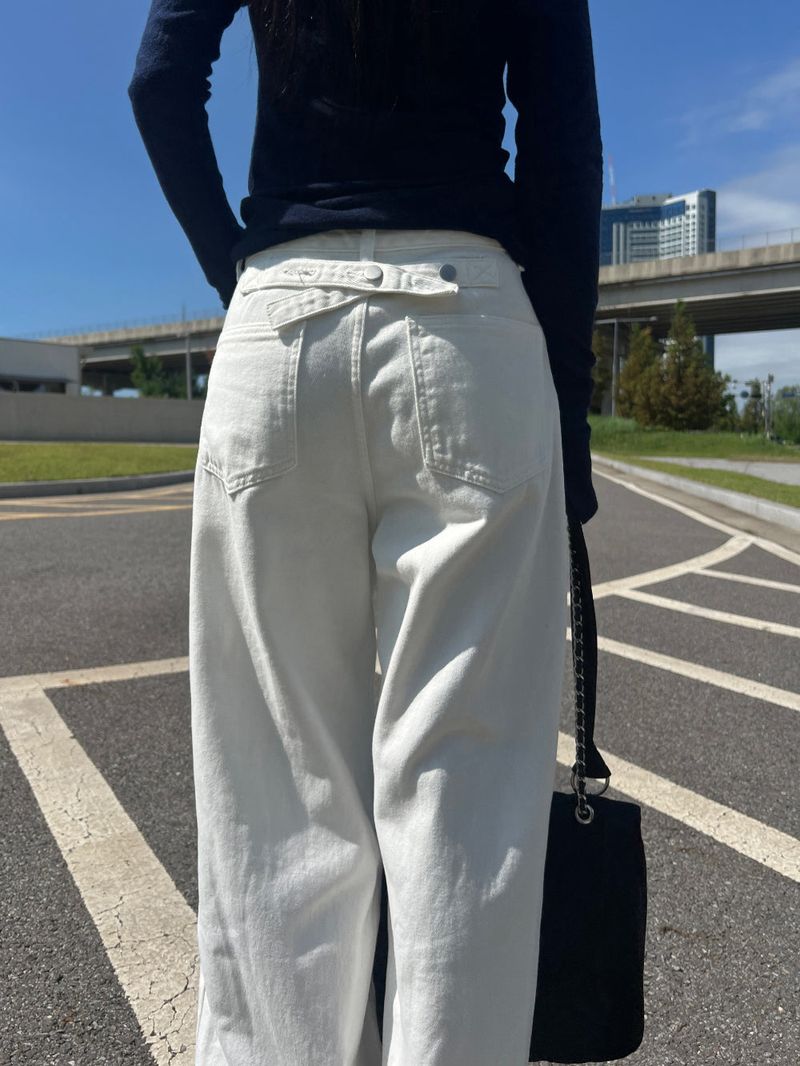 Y2K Back Point X Strap Bijo Wide Loose Fit Denim Long Pants (White)
