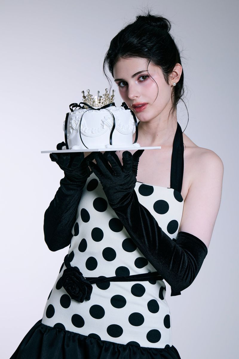 Midnight Bloom Dress (Ivory Dot)