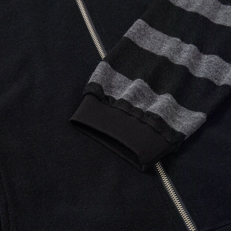 Stripe knit zip-up jacket / Black