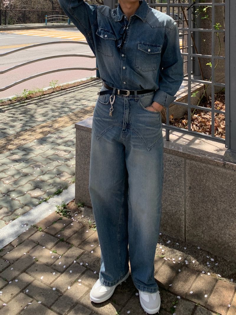 Western Brush Wide Denim Pants