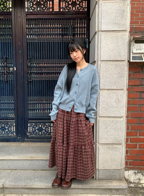 Talib Vintage Check Tiered Banding Long Skirt