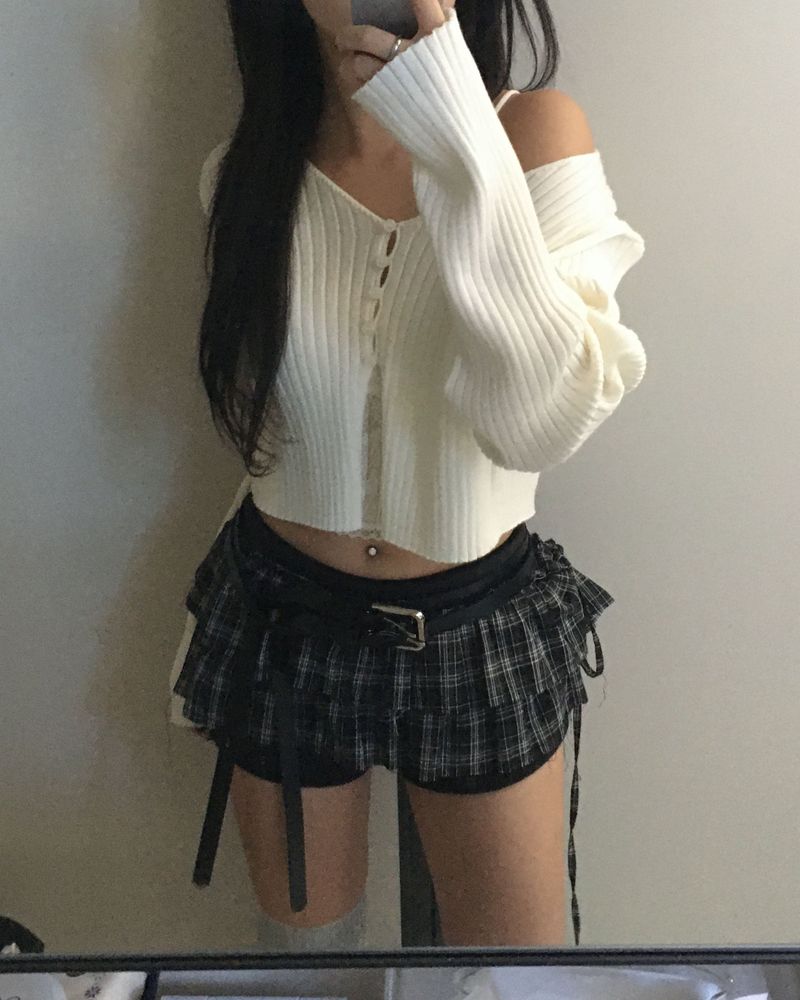 チェックレイヤードスカート