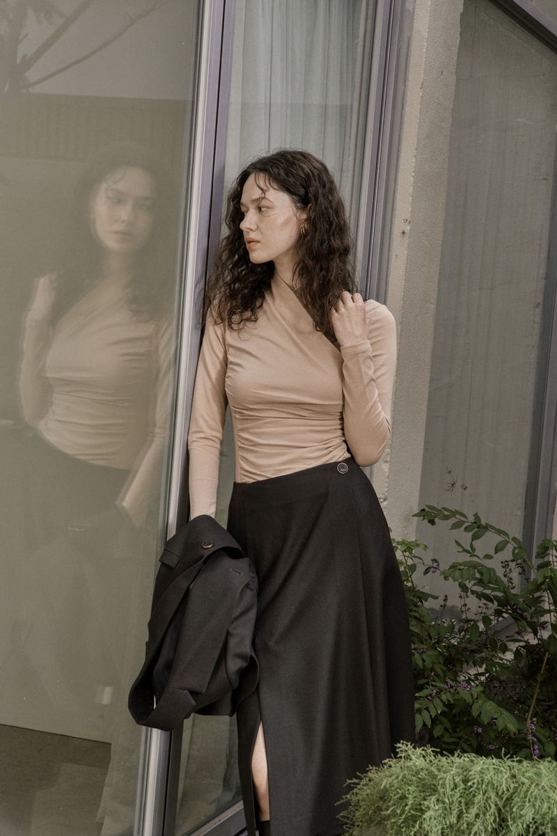 DRAPE JERSEY TOP_BEIGE