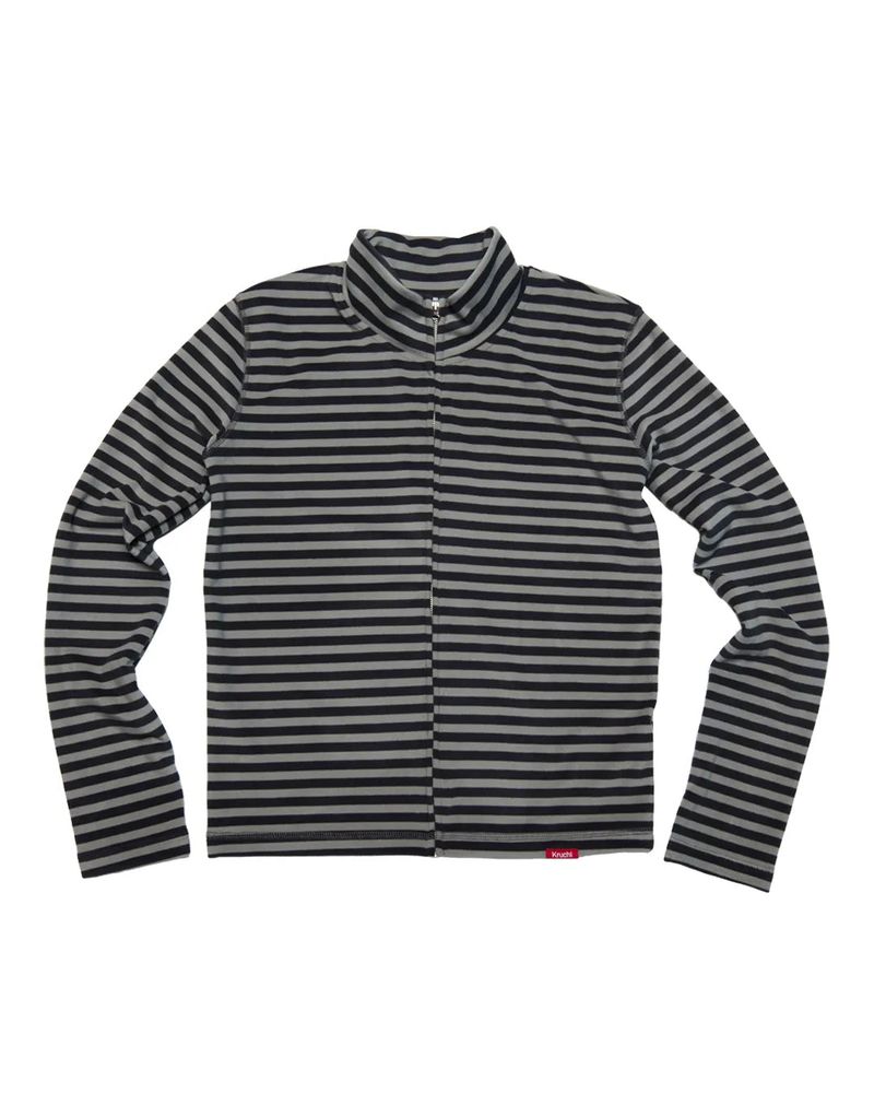 KRUCHI（クルチ）の「ストライプ ハーフ ジップアップ(GREY) ウィメンズ（トップス）」