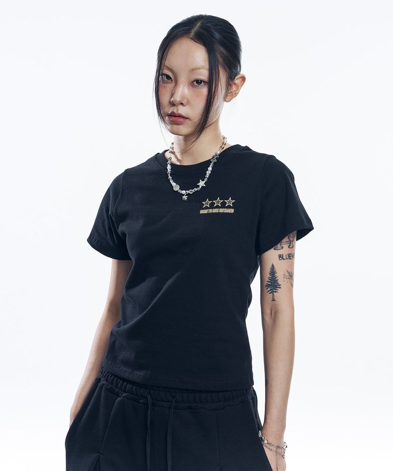 Star lettering cropped T-shirt - Black