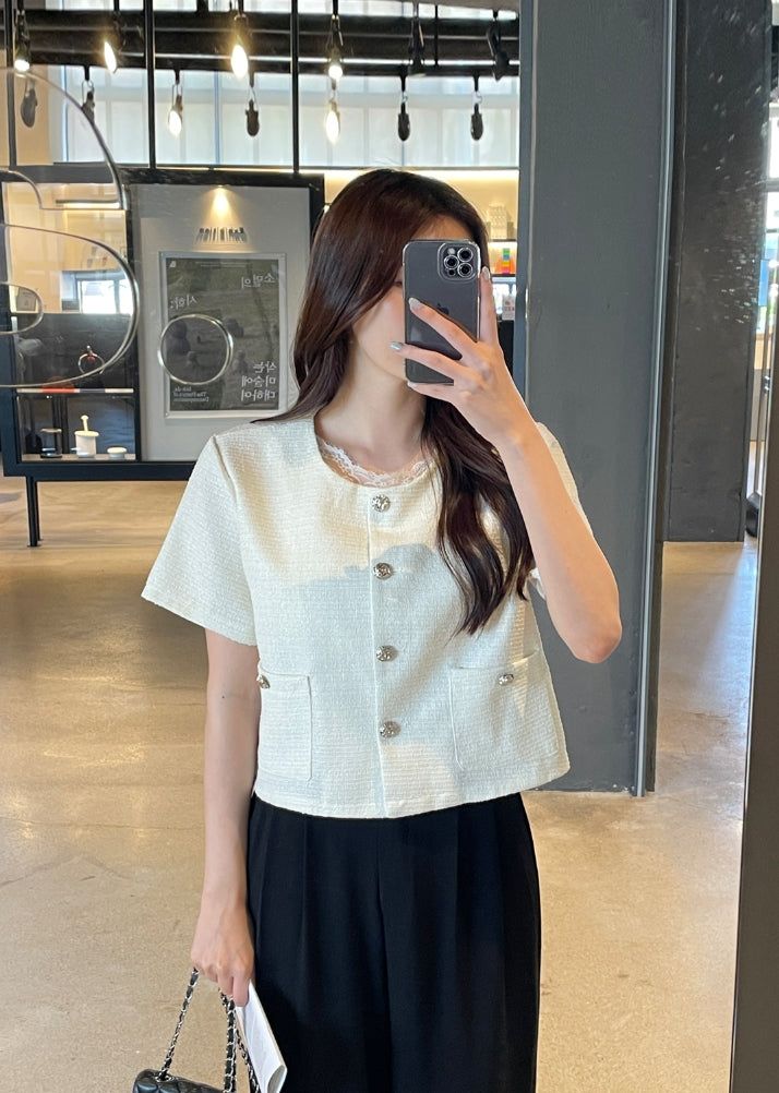 Meble Round Short Sleeve Tweed Jacket