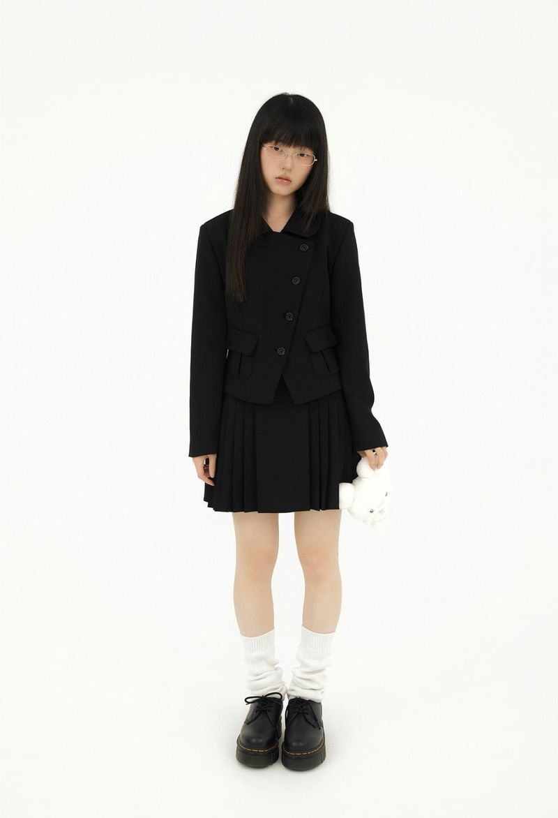 DIAGONAL TWO BUTTON PLEATS SK BLACK