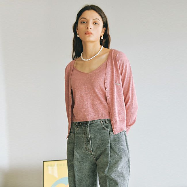 EYEYE（アイアイ）の「GLITTER KNIT CARDIGAN SET_PINK (EEOO1CDR03W)（）」