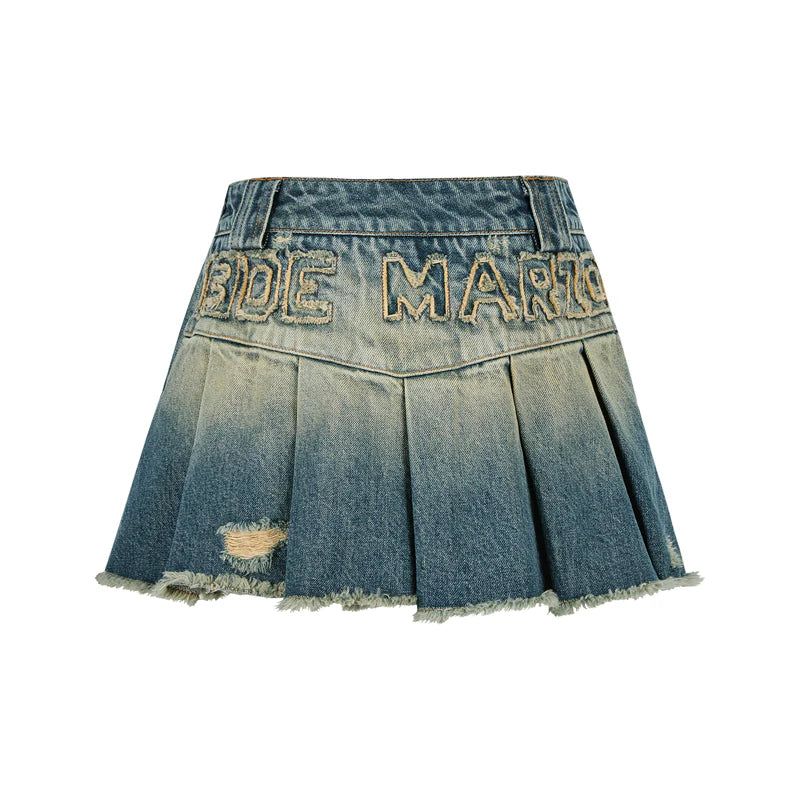13DE MARZO Denim Frayed Skort