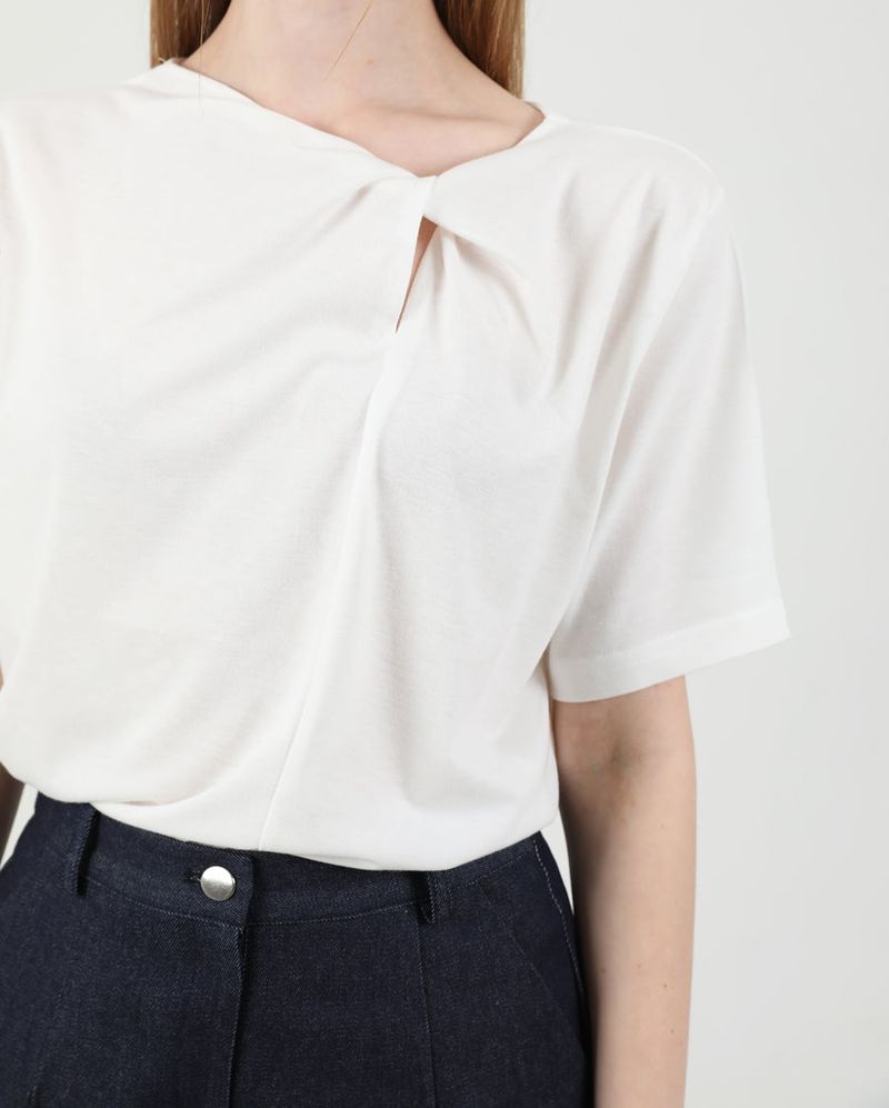 Modern Slit Shirring T-shirt White