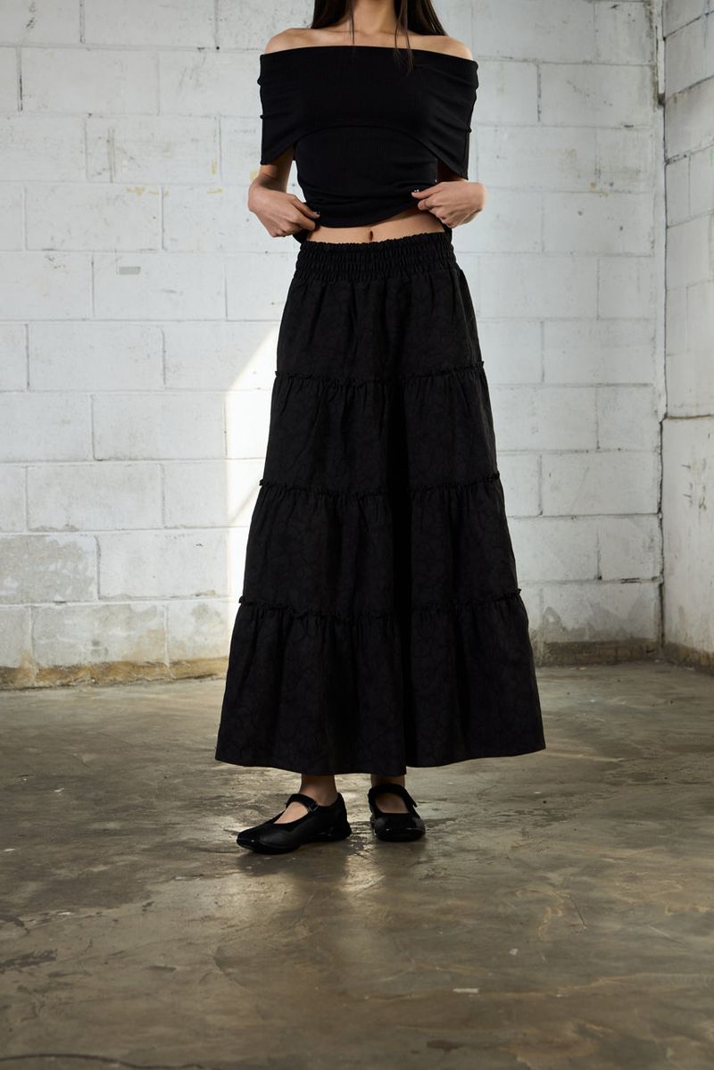 vadefy(ベイディフィー)の「Jacquard Shirred Tiered Long Skirt - Black(Skirts)」
